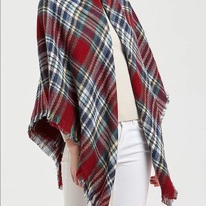 Wander Agio Long Triangular Scarf Plaid Purplish Red Shawl